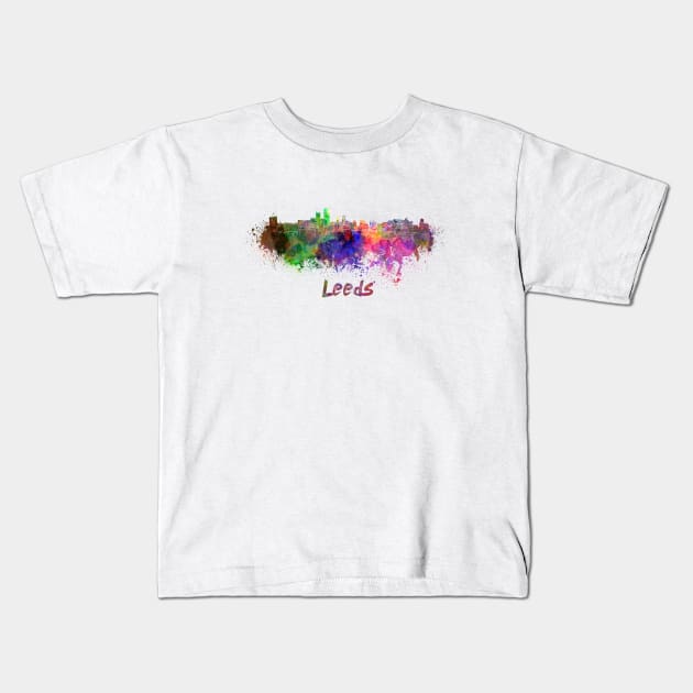 Leeds skyline in watercolor Kids T-Shirt by PaulrommerArt